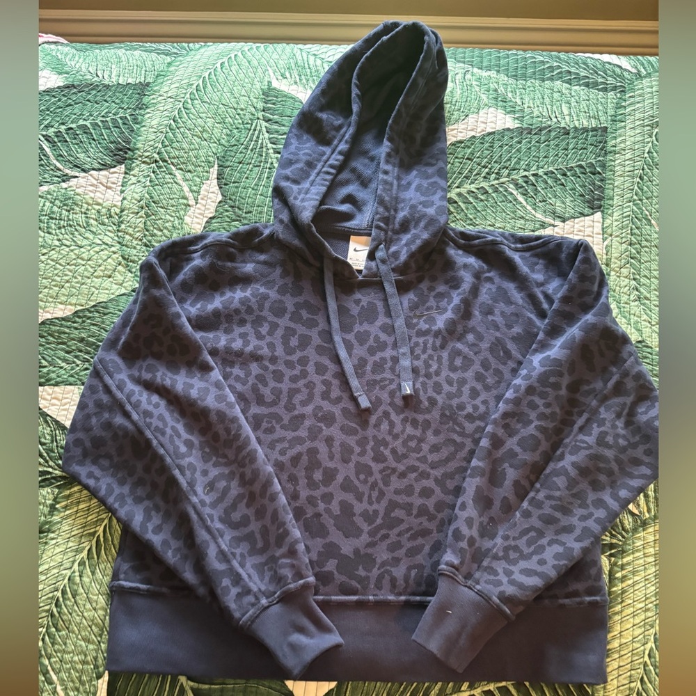 Nike Women's Dark Navy Leopard Print Hooded Sweatshirt